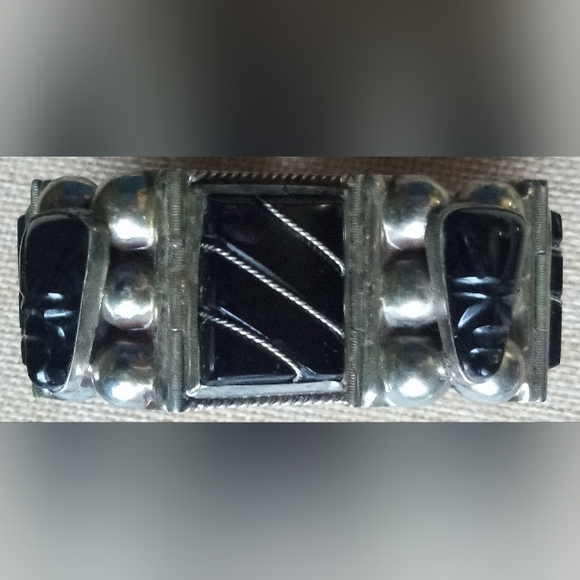 Sterling Silver Vintage Heavy 40's Mexico Aztec Faces Signed Link Bracelet - Picture 9 of 15